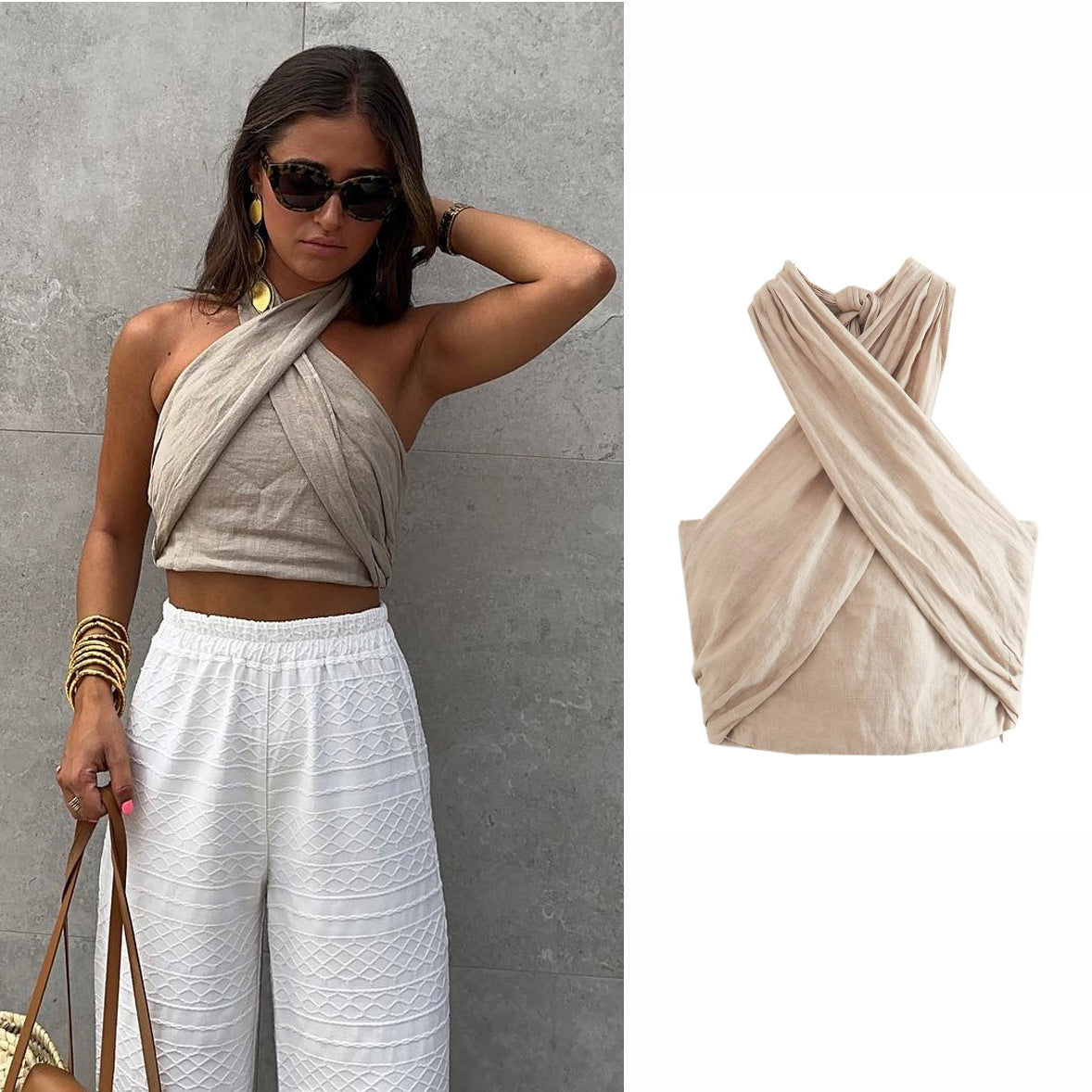 Linen Bustier with Cross-Lace Detail