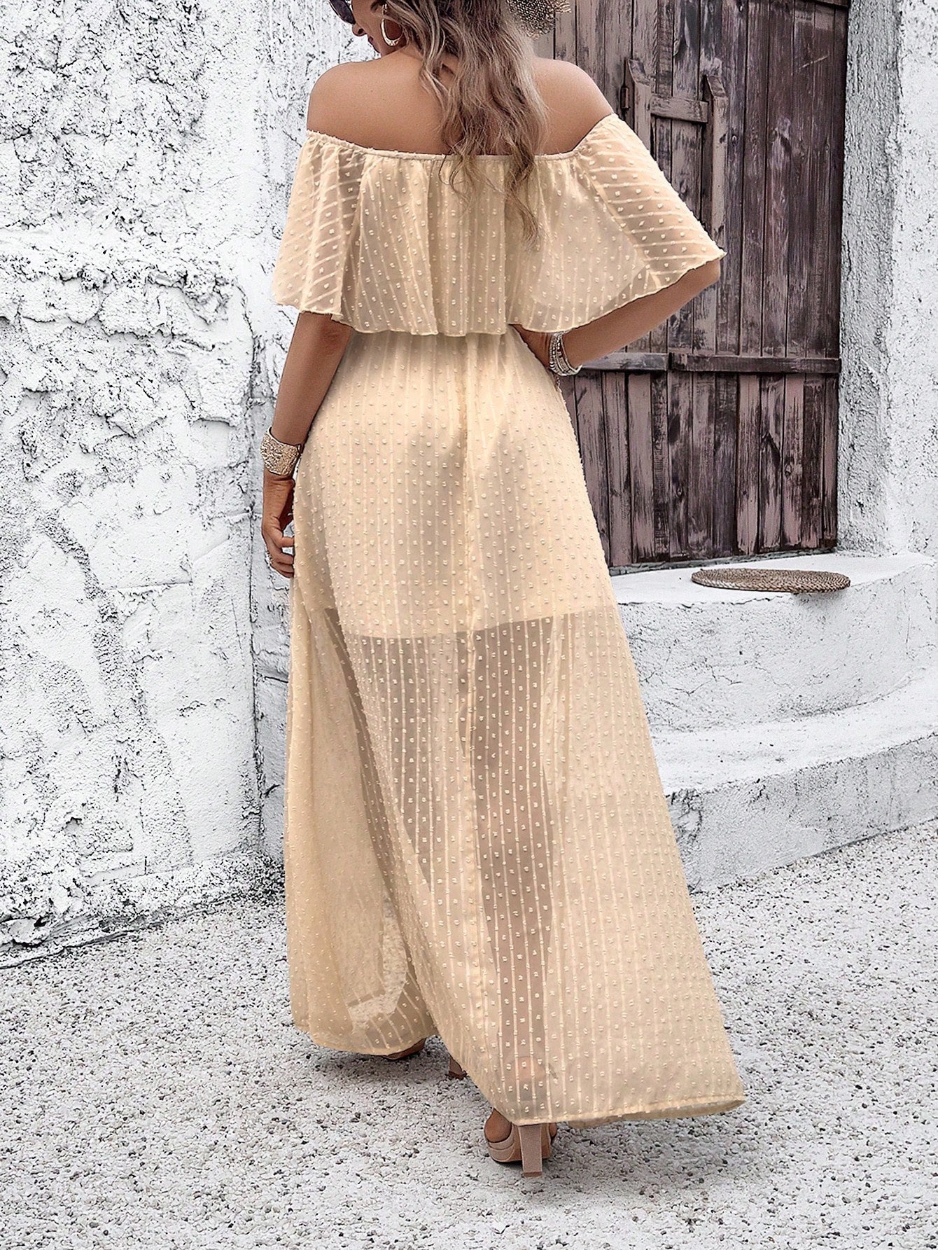 Polka Dot Off Shoulder Chiffon Dress