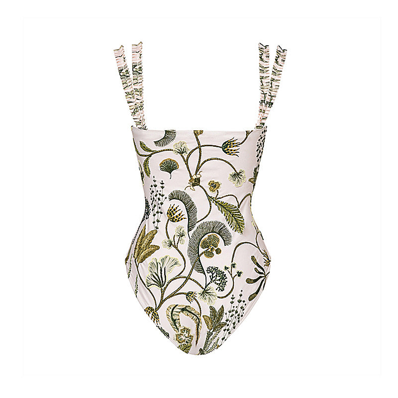 Botanical Patterned Halter Swimsuit and Skirt