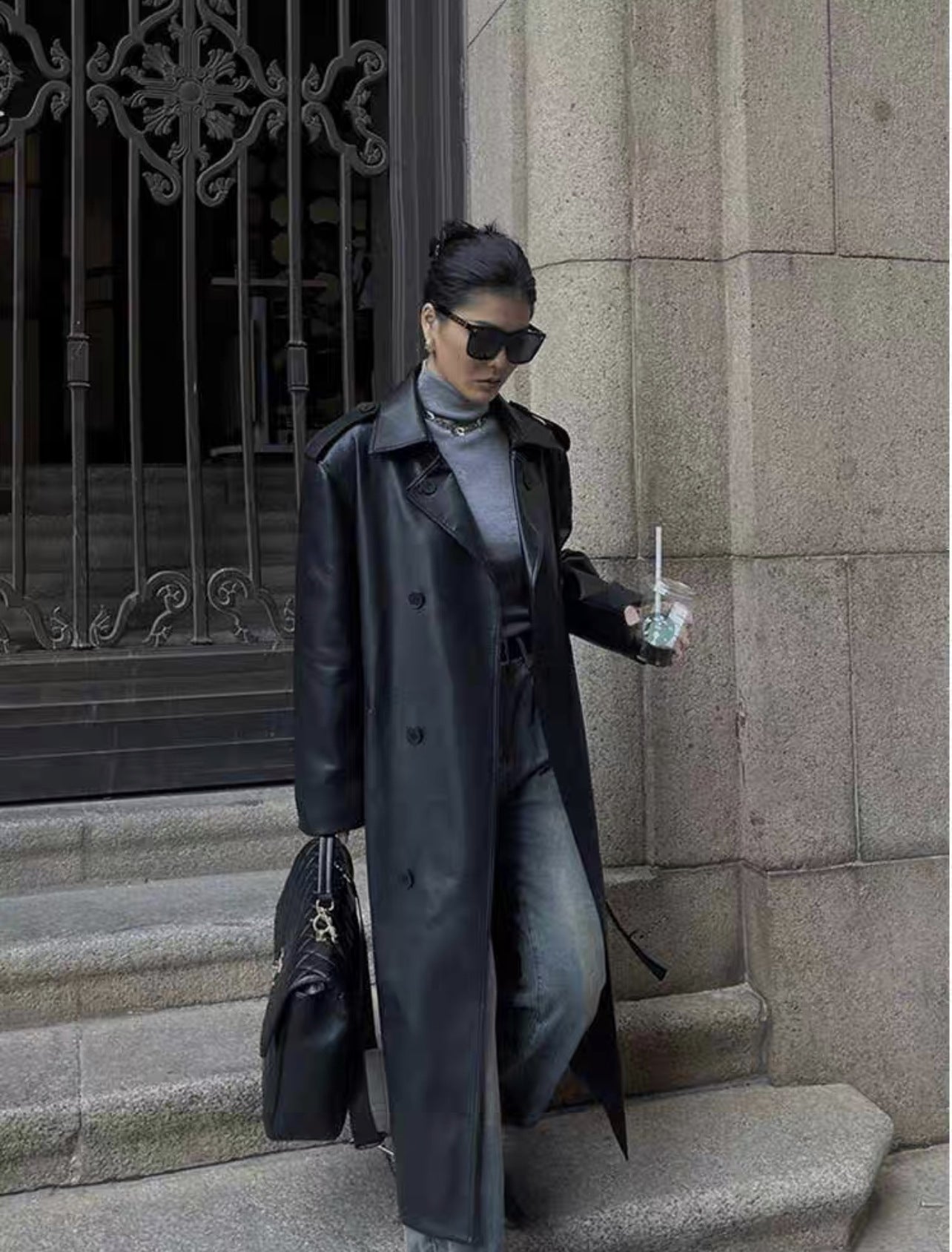 Midnight Luxe Leather Trench Coat