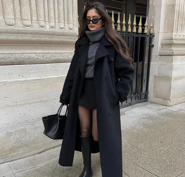 Black Long Oversized Trench Coat