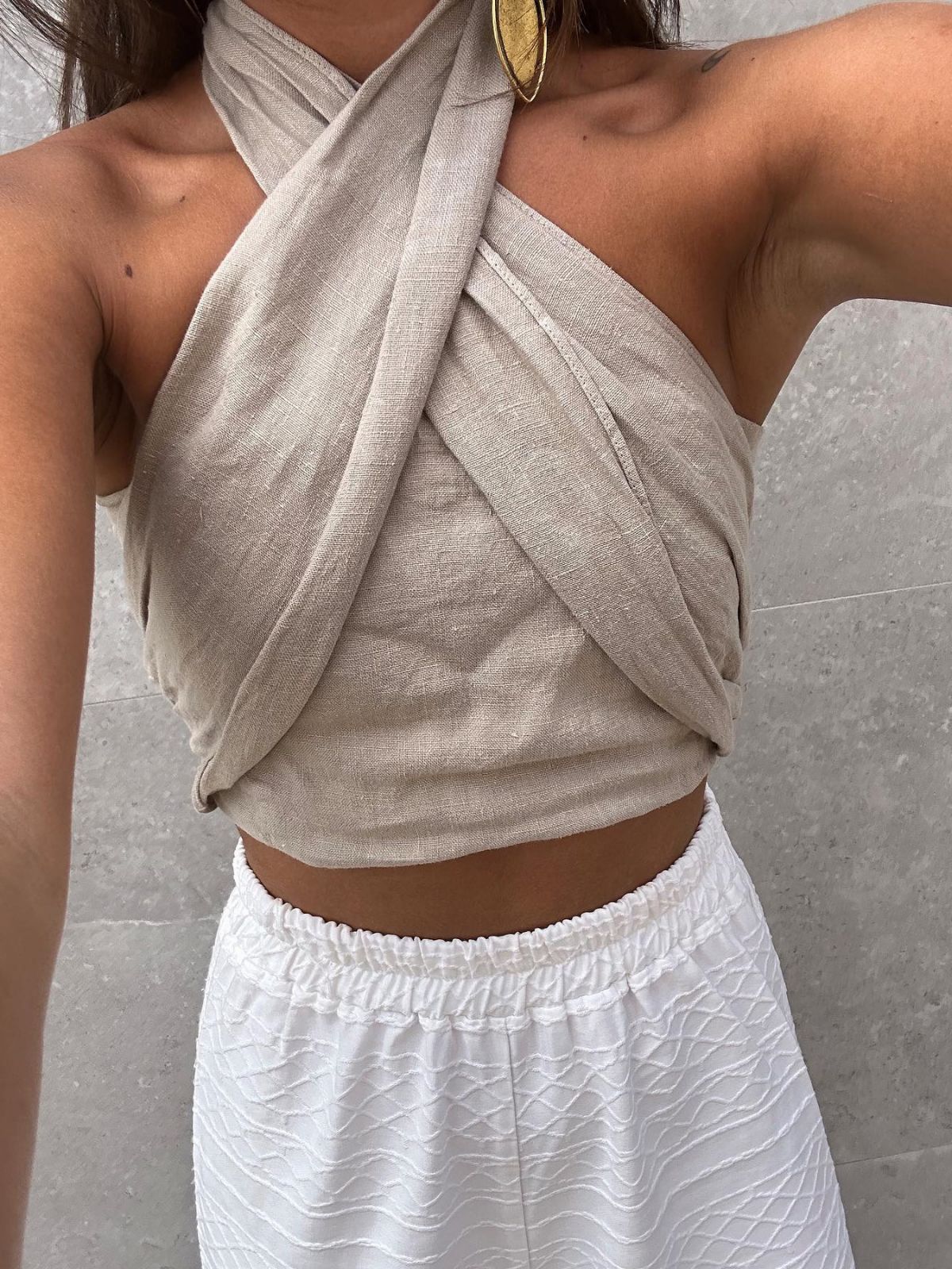 Linen Bustier with Cross-Lace Detail