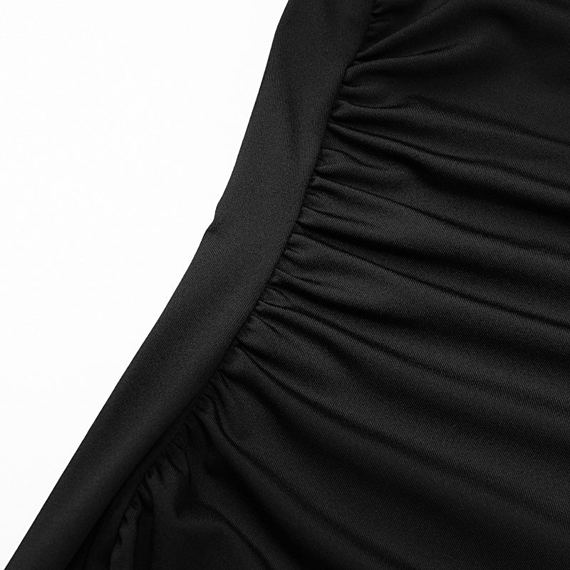 High Collar Slit Detailed Black Dress