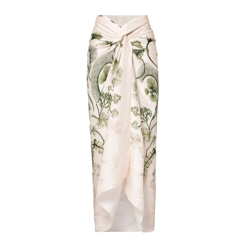 Botanical Patterned Halter Swimsuit and Skirt