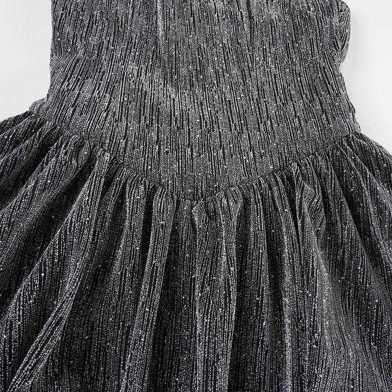 Shiny Silk Sheer Glittery Strap Dress