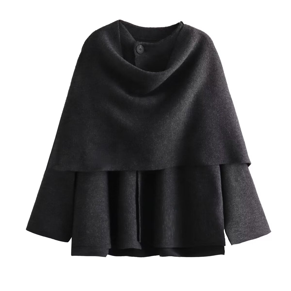 Asymmetric Collar Wool Blend Poncho Jacket