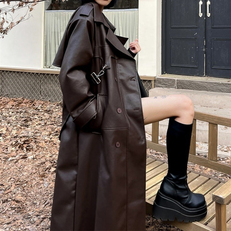 Oversized Leather Trench Coat – A Timeless and Powerful Style